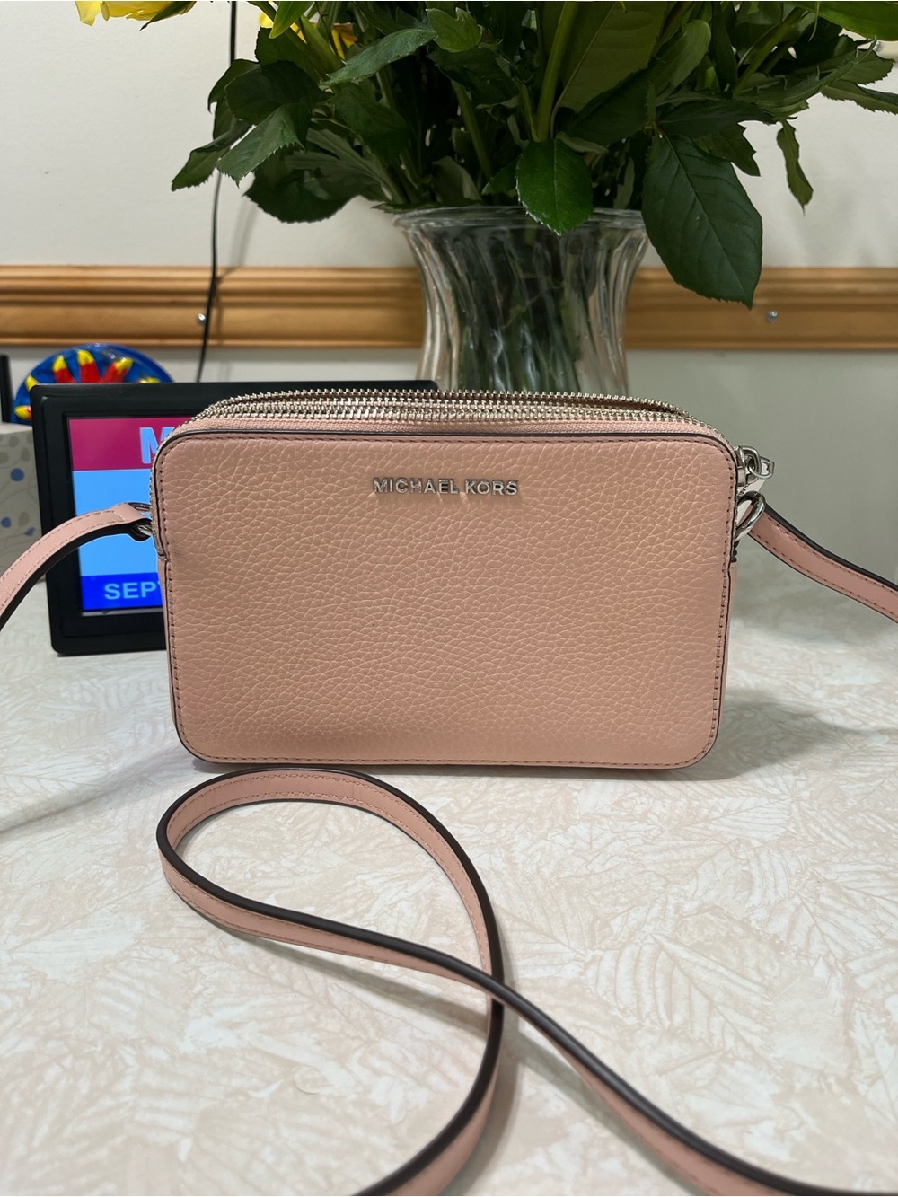 Michael Kors Blush Pink Pebbled Leather Crossbody Camera Bag